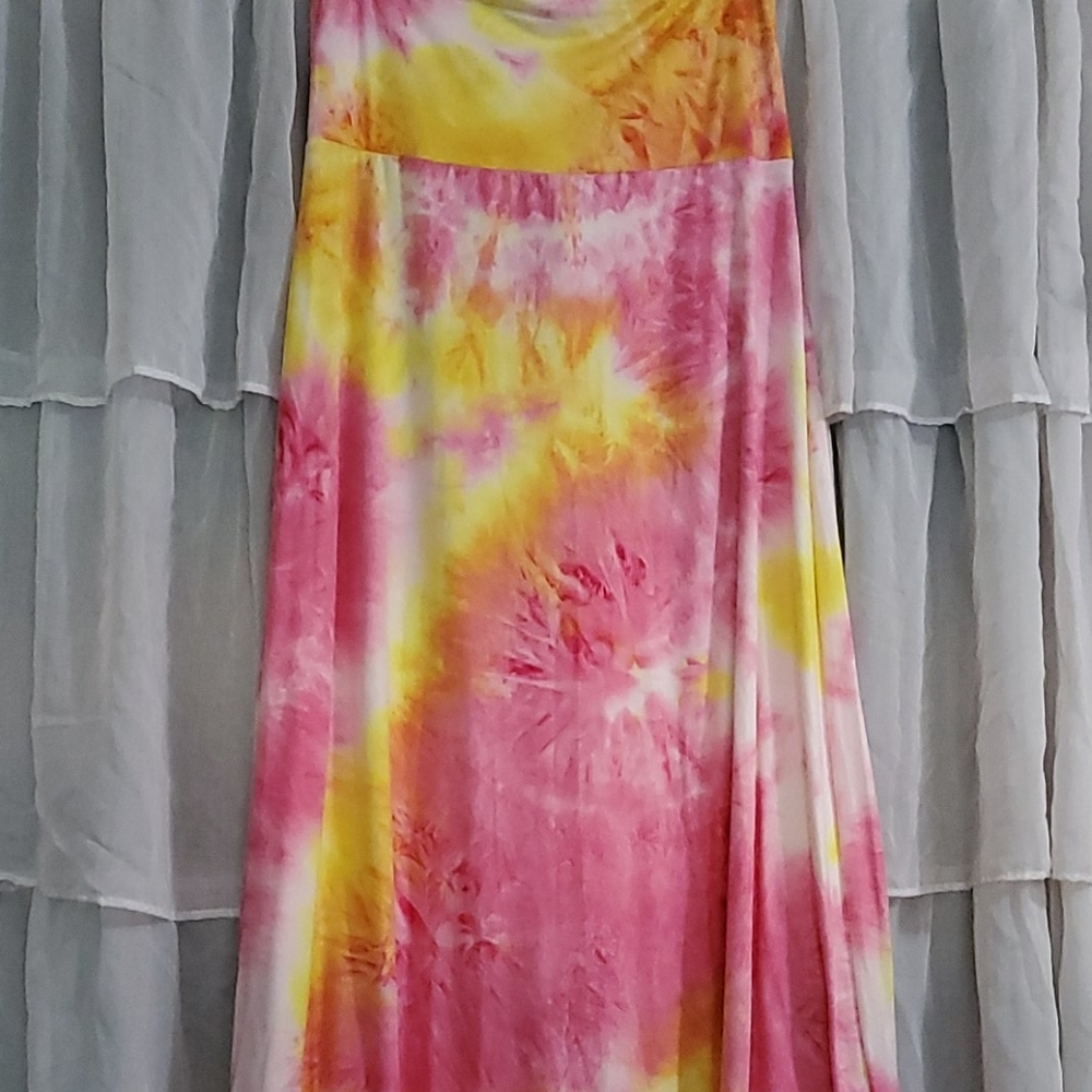 Pink/Yellow Tie Dye Maxi Skirt